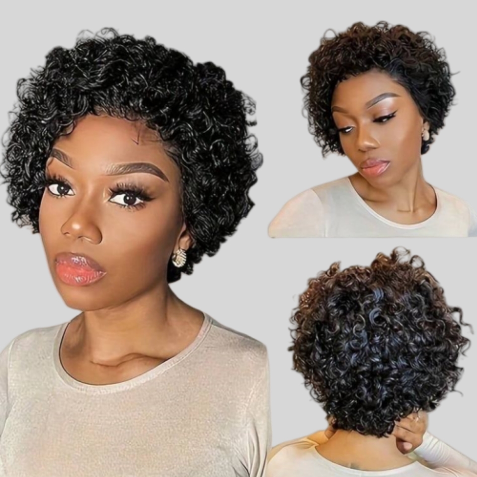 Short Pixie Cut Wig Human Hair Cheap - Peluca rizada de corte Pixie, peluca