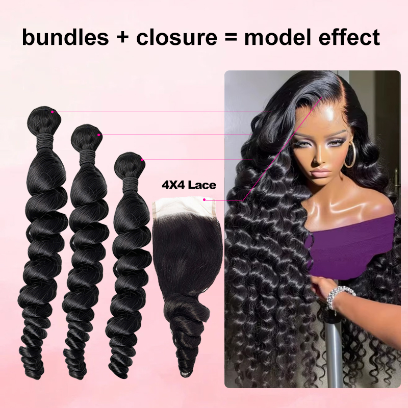 Deep Wave 3 Bundles With Closure - Paquetes de cabello humano virgen sin