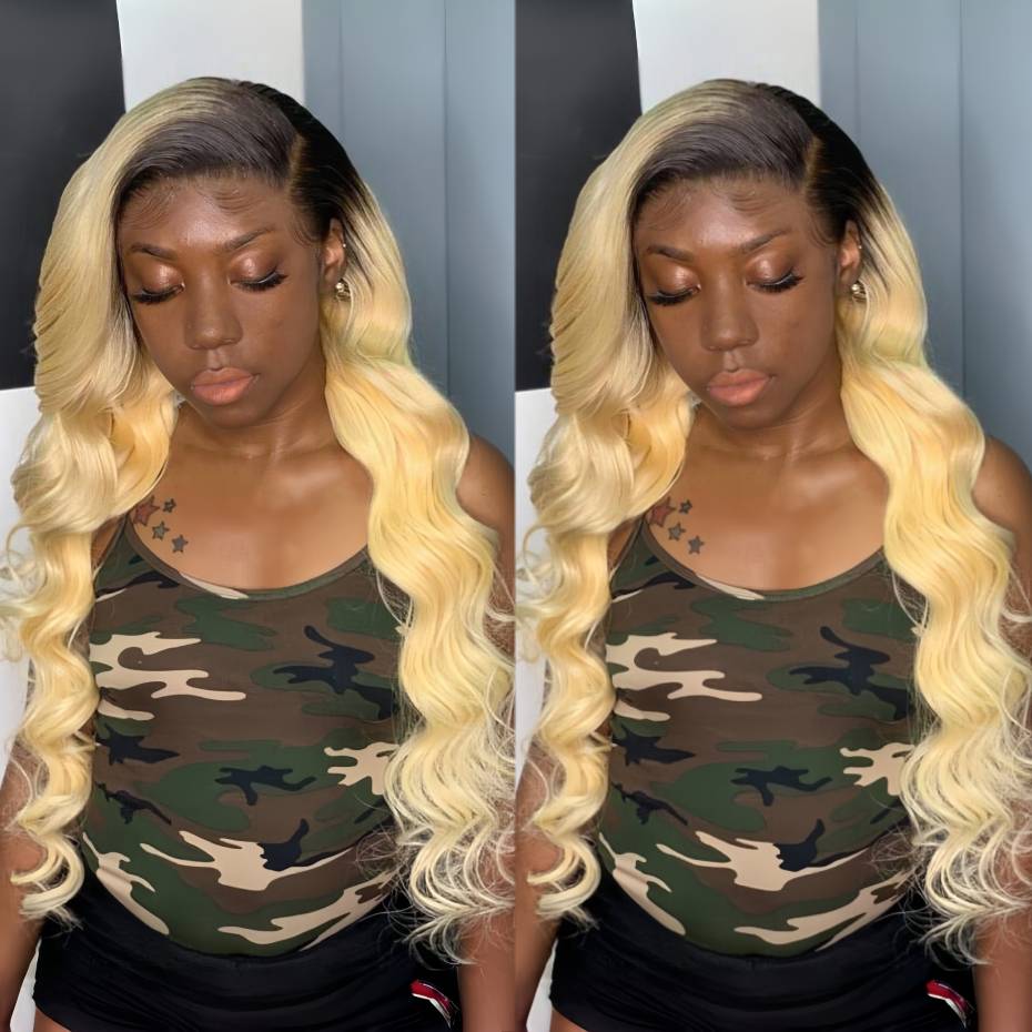 613 Blonde Body Wave Lace Front Wig - Pelucas de cabello humano rubio ombré