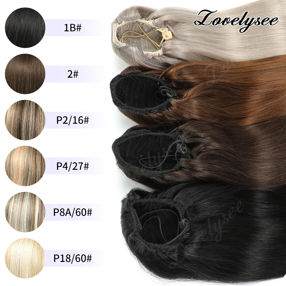 Seamless Clip In Hair Extensions Human Hair - Cola de Caballo Corta con Cordón