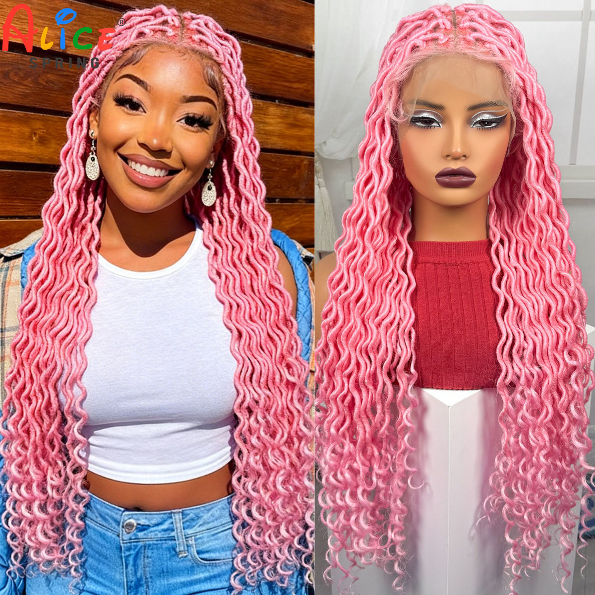 Synthetic Braided Wigs For Black Women - Pelucas trenzadas de encaje completo de