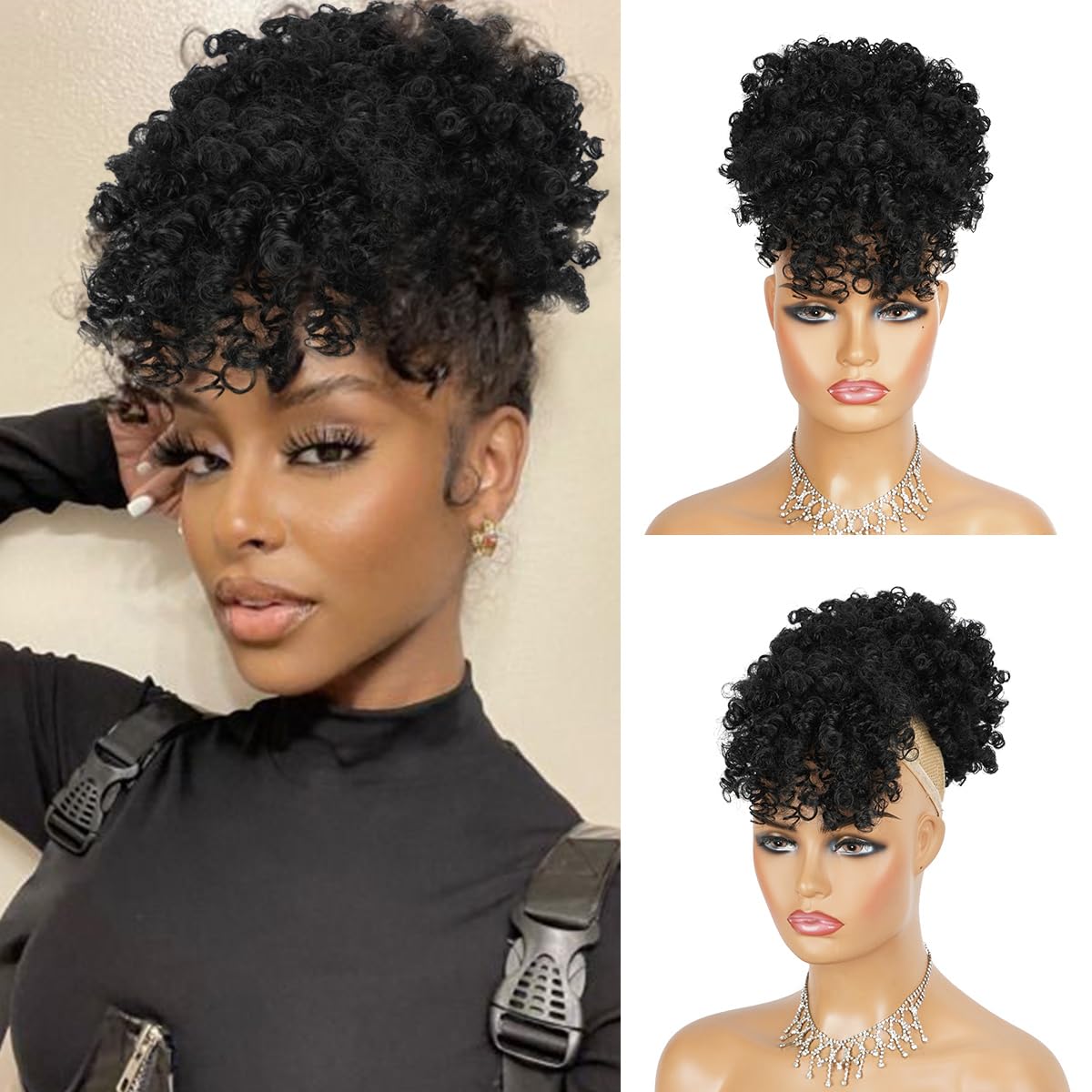 Drawstring Afro Curly Puff Ponytail - Cola de caballo con cordón Afro
