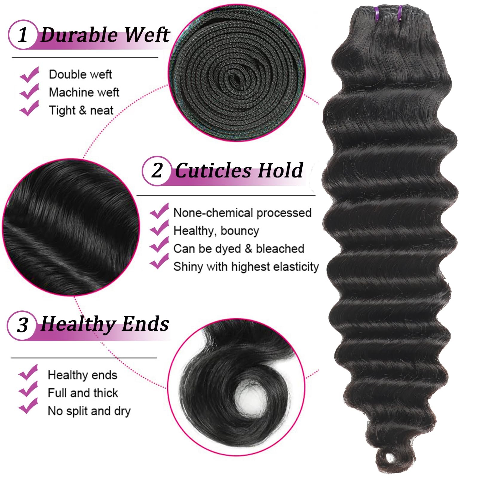 Paquetes de cabello humano ond - Deep Wave 3 Bundles With Closure reseña y precio