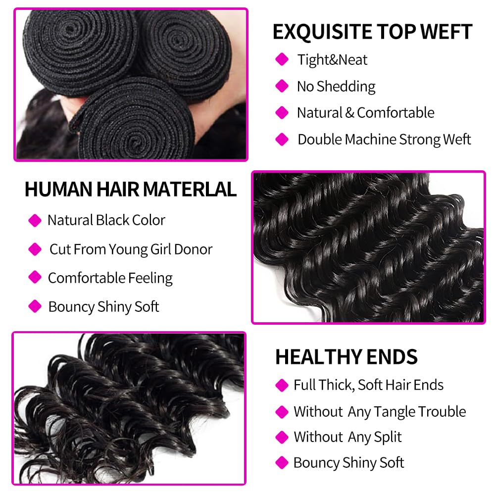 Extensiones de Cabello Humano  - Deep Wave 3 Bundles With Closure reseña y precio