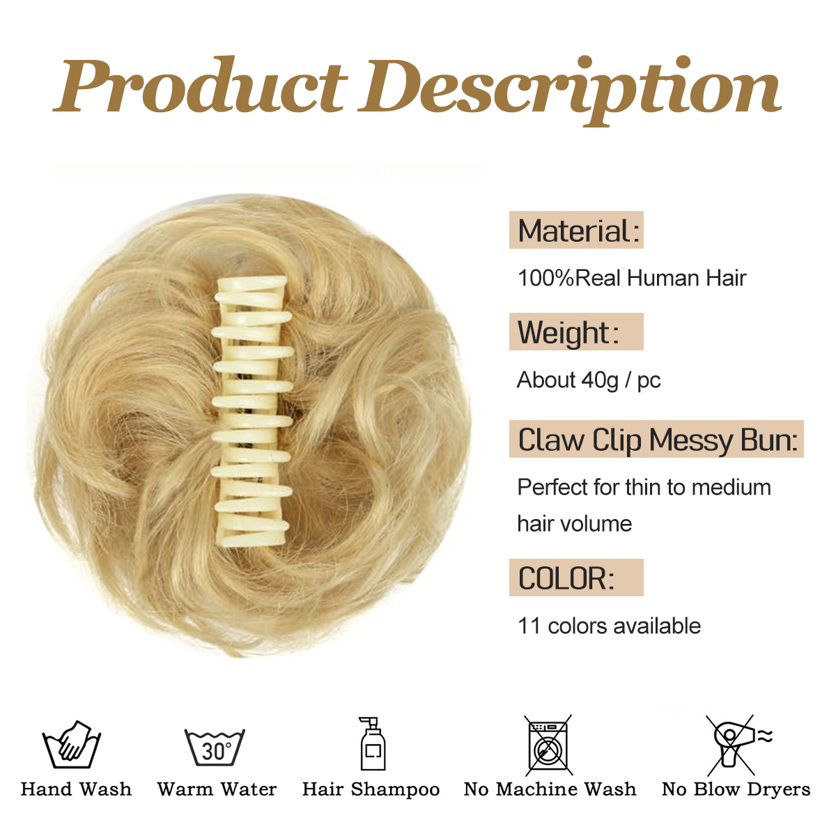 Moño desordenado, pelo ondulad - Claw Clip Messy Bun Hair Piece reseña y precio