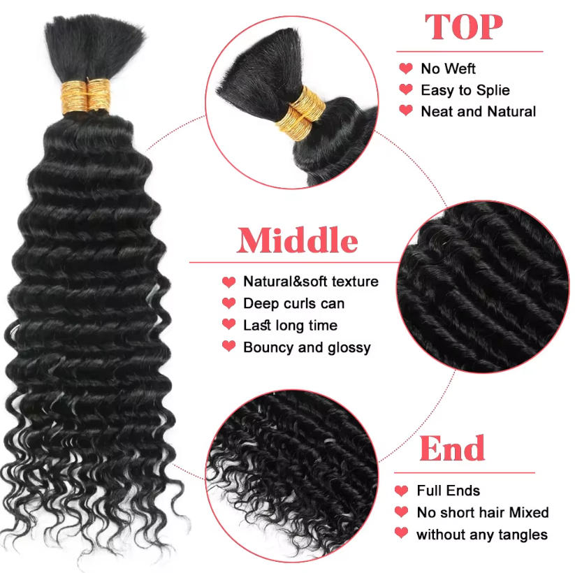 Cabello humano suelto a granel - Water Wave Bulk Human Hair For Braiding reseña y precio
